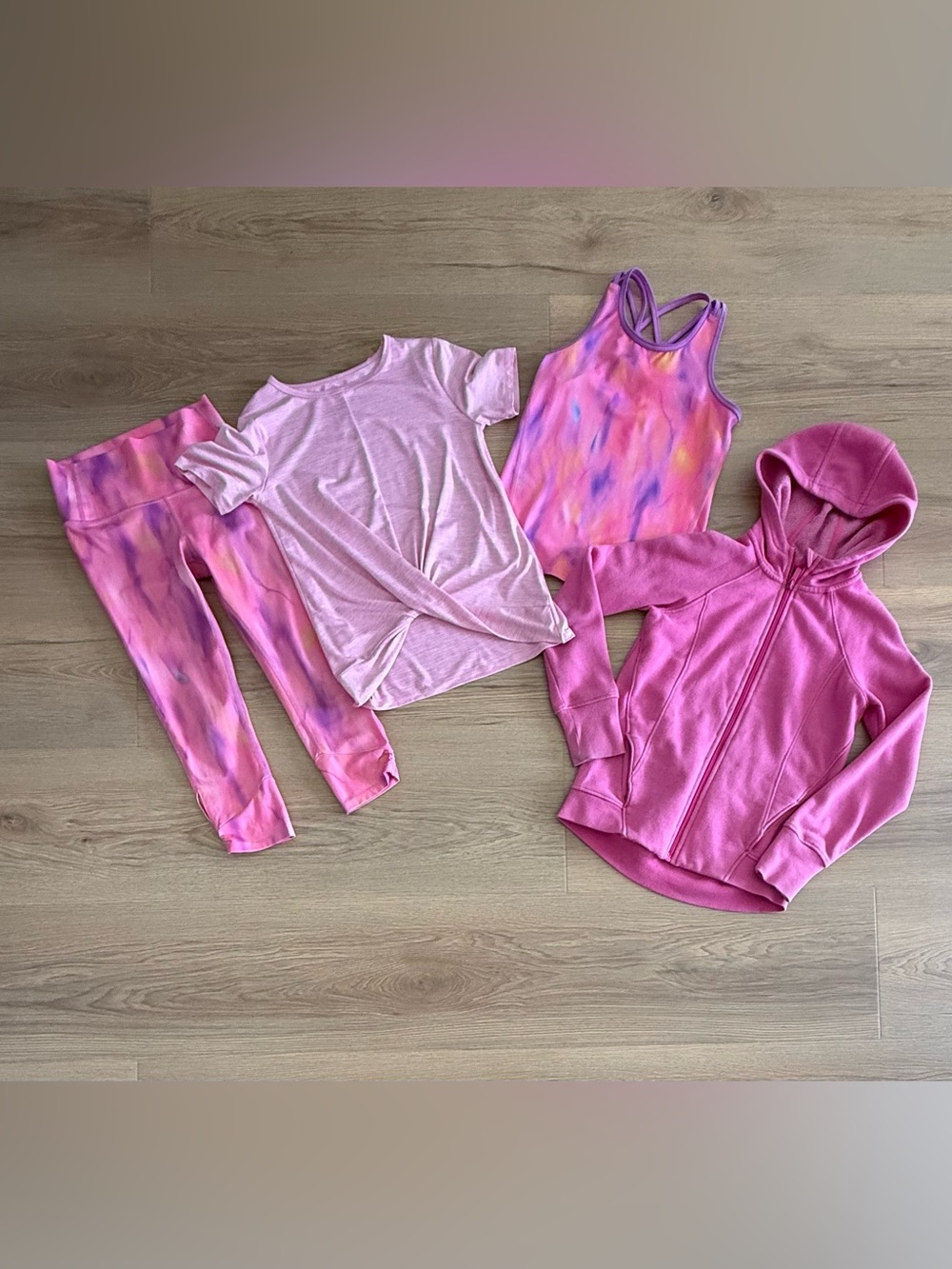 all in motion Pink Tie-Dye Activewear- Top, Leggings, Tank & Free Hoodie- 7/8